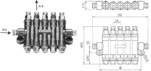 Рис.1. Чертеж многоотводных импульсных смазочных питателей DT-200, DT-300, DT-400, DT-500