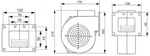 Габаритные и присоединительные размеры вентилятора M+M WPA 117