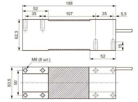 Рис.1. Схема тензодатчика РС60 Flintec