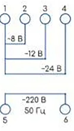 Схема подключения модульного трансформатора EBS6TF-24