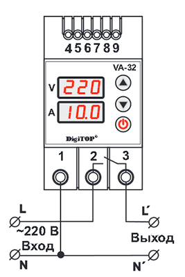 Схема подключения реле напряжения VA-32A DigiTOP