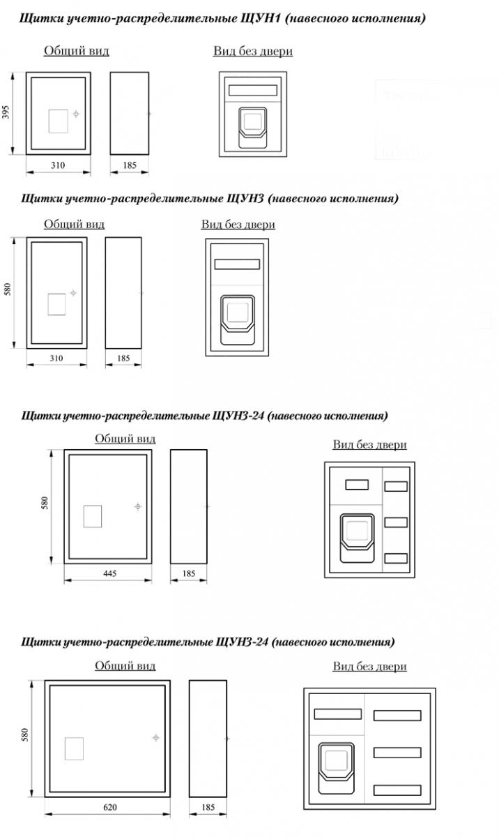 Размеры щитков под модульные аппараты ЩУН