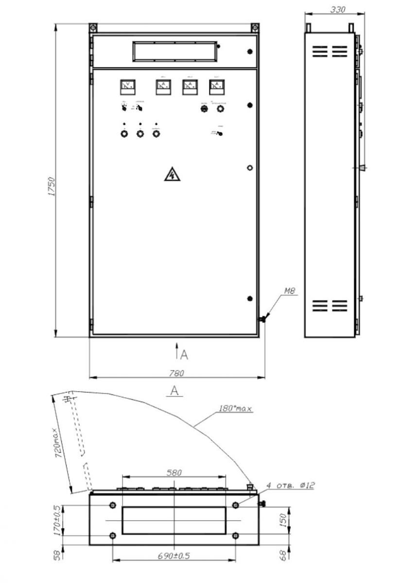 Габаритные размеры шкафа управления ШУ ДГЭС
