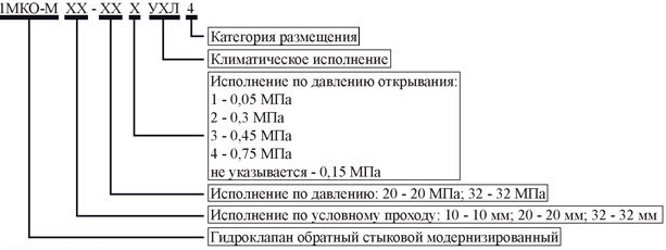 Маркировка гидроклапана 1МКО-М